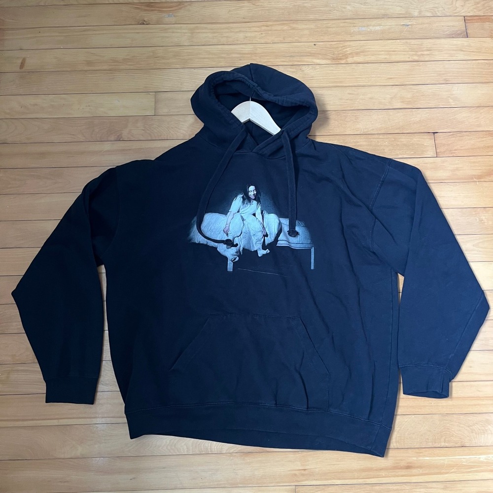 Billie Eilish WWAFAWDWG Album Cover Black Graphic Hoodie Pullover Mens XL